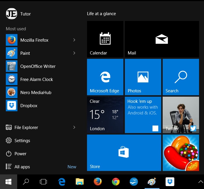 Windows 10 start menu